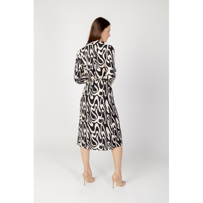 Collared Abstract Print Tie Waist Women's Dress