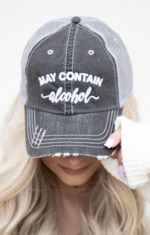 MAY CONTAIN ALCOHOL Embroidered Trucker Hat
