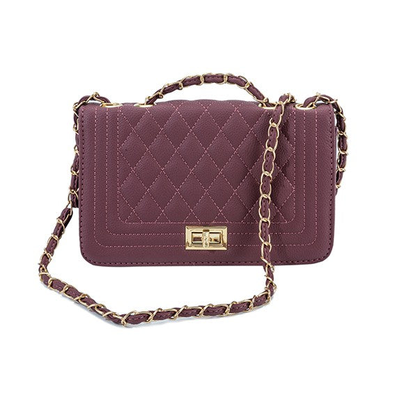 Faux Leather Quilted Pleated Edge Crossbody Bag