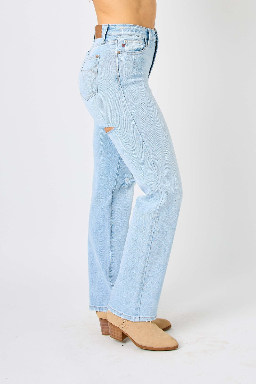 Jaimie High Waist Distressed Straight Jeans
