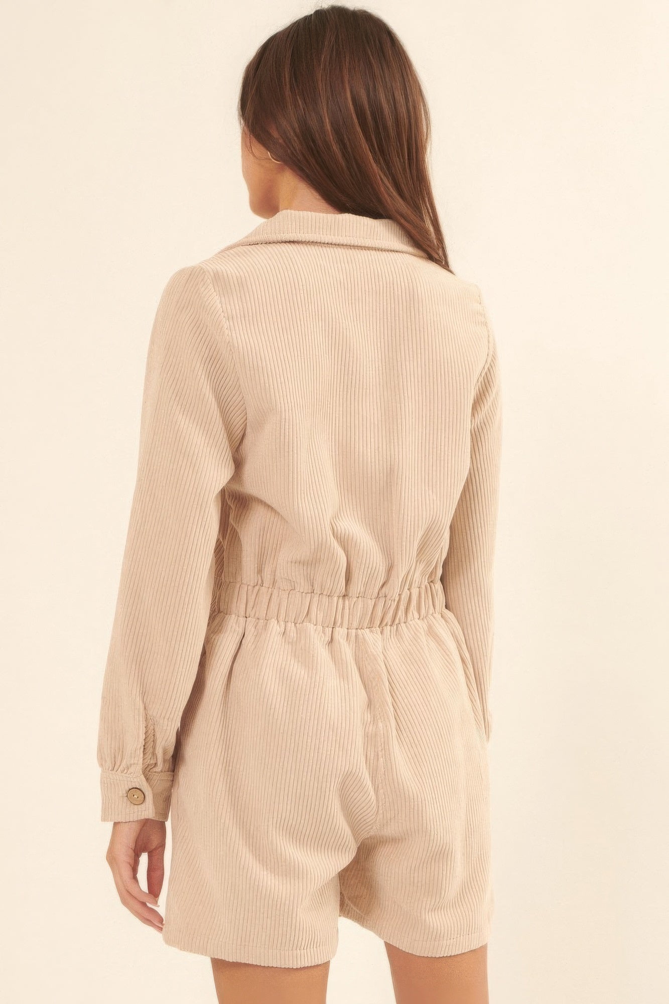 A Woven Corduroy Romper - Cream
