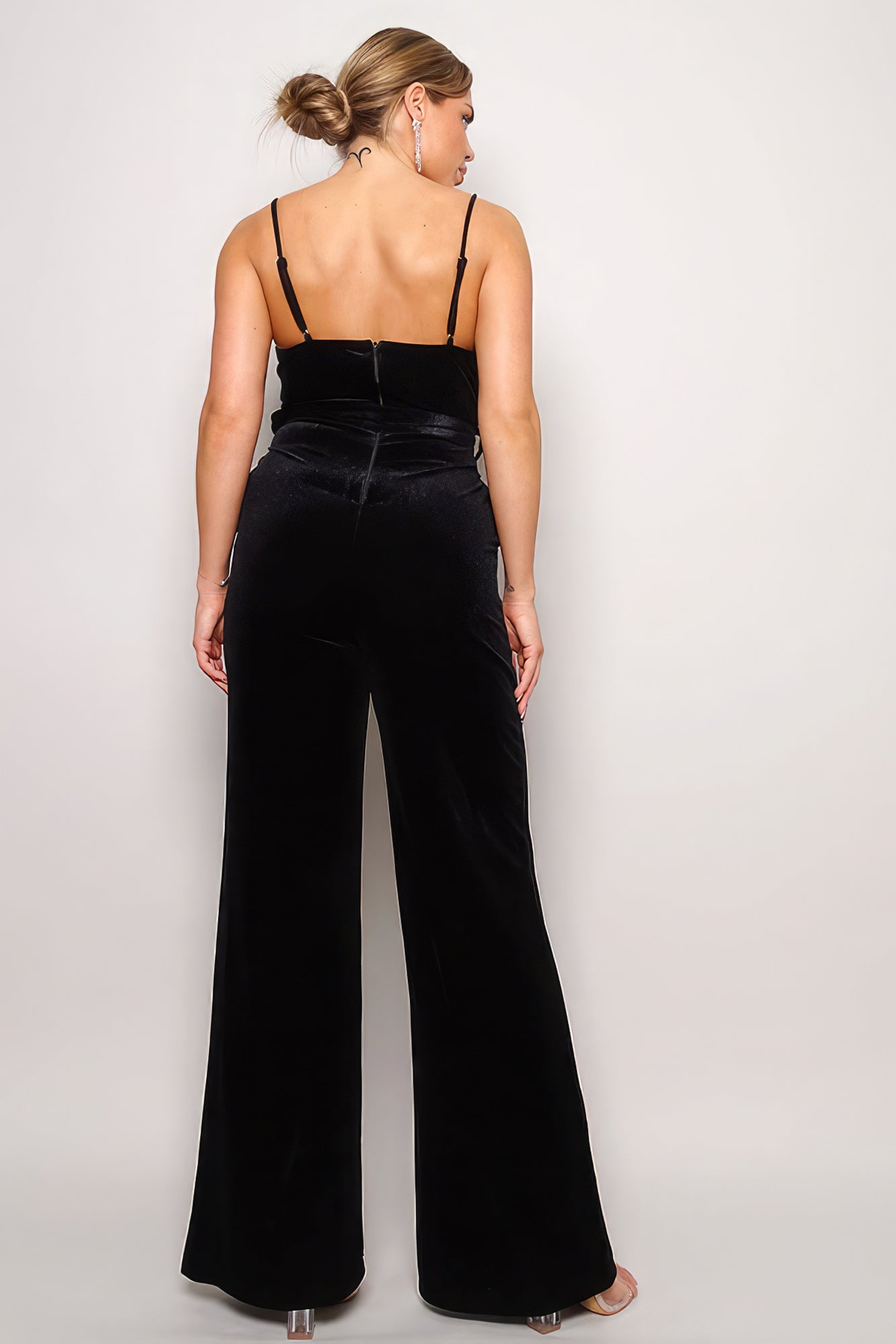 Samba Rhinestone Belt Velvet Jumpsuit - Black