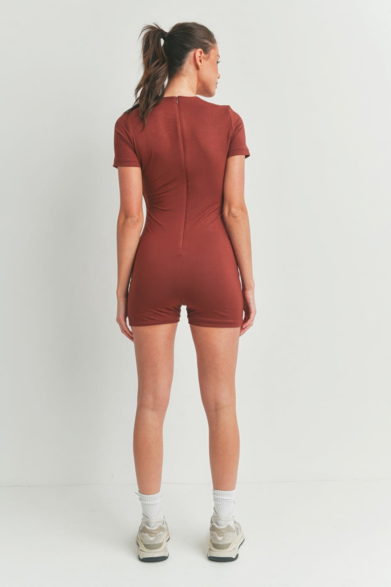 Solid Color Bodycon Jumpsuit - Cayenne