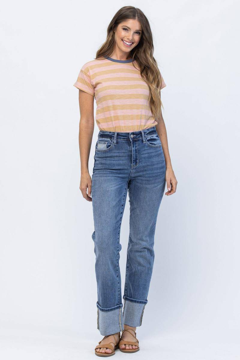 Nyla High Waist Straight Leg Jeans with Wide Cuff