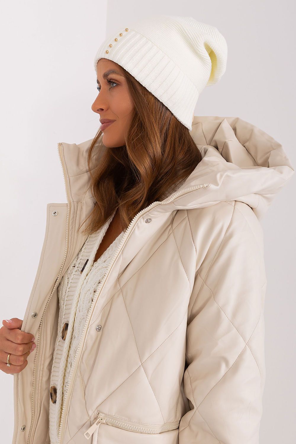 Deco Pearl Texture Beanie - Ivory