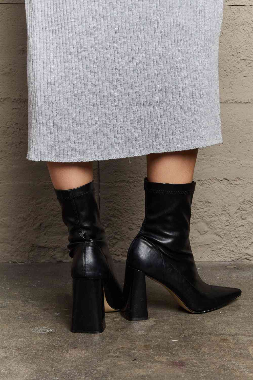 Stacy Block Heel Sock Boots - Black