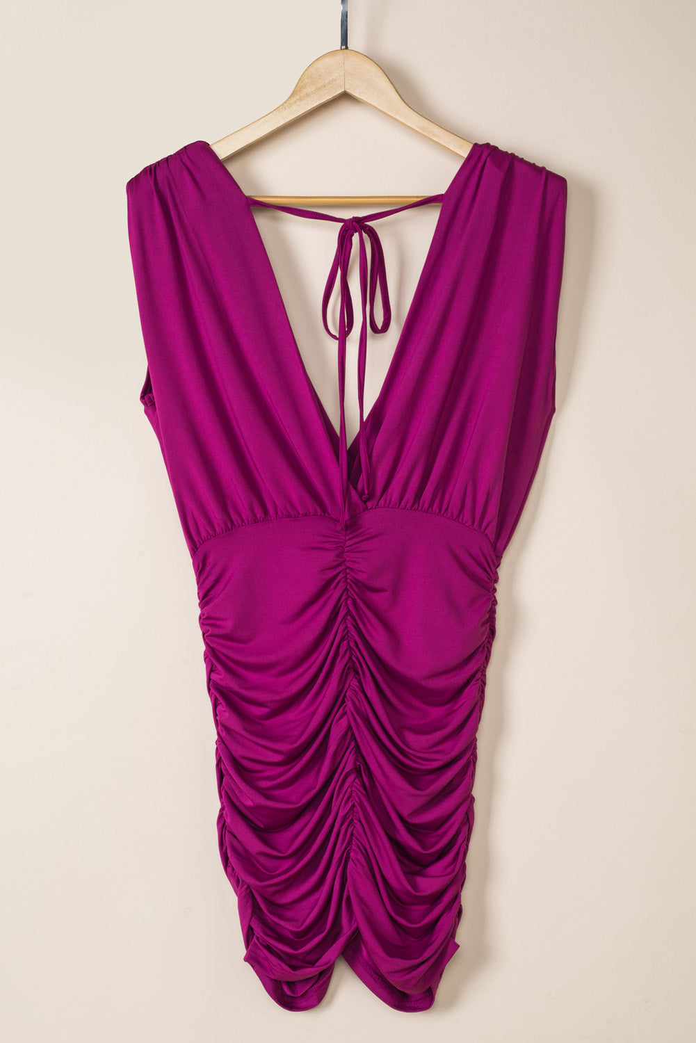 Ruche V Cowl Neck Sleeveless Wrap Dress - Purple