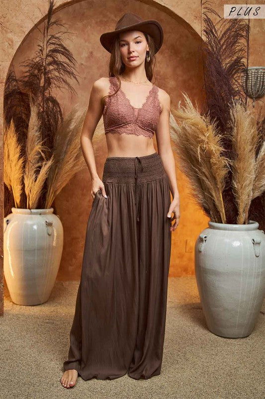 Ruche Waist Wide Leg Resort Pants