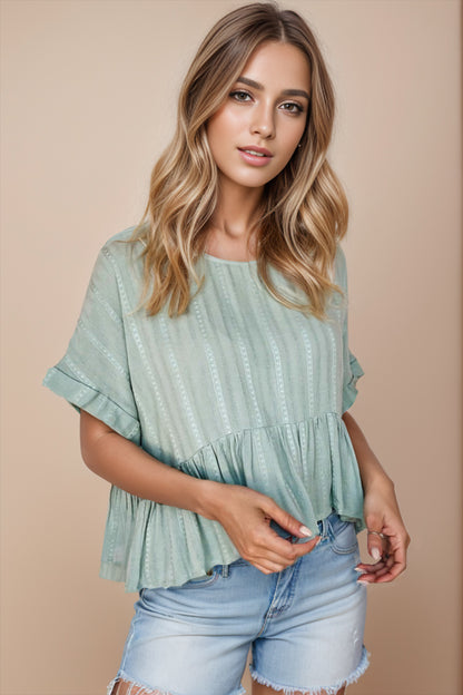 Peplum Round Neck Half Sleeve Blouse