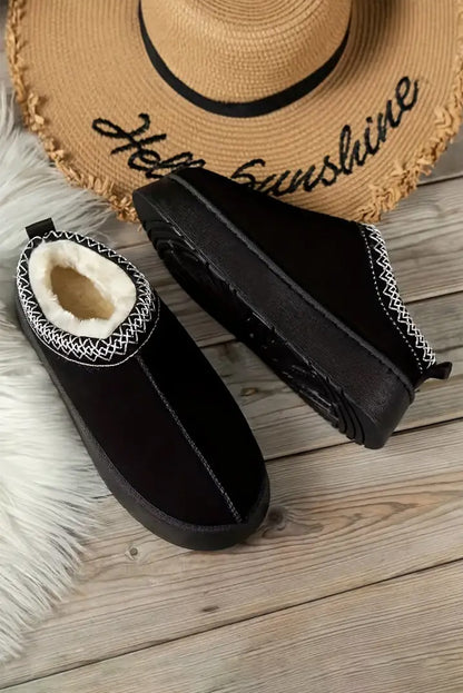 Eco-Suede Contrast Print Round Toe Plush Lined Flats