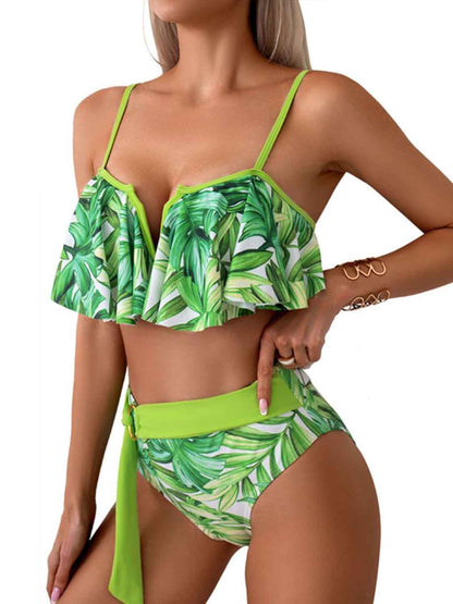 Spaghetti Strap Curtain Front Notched Bikini Set