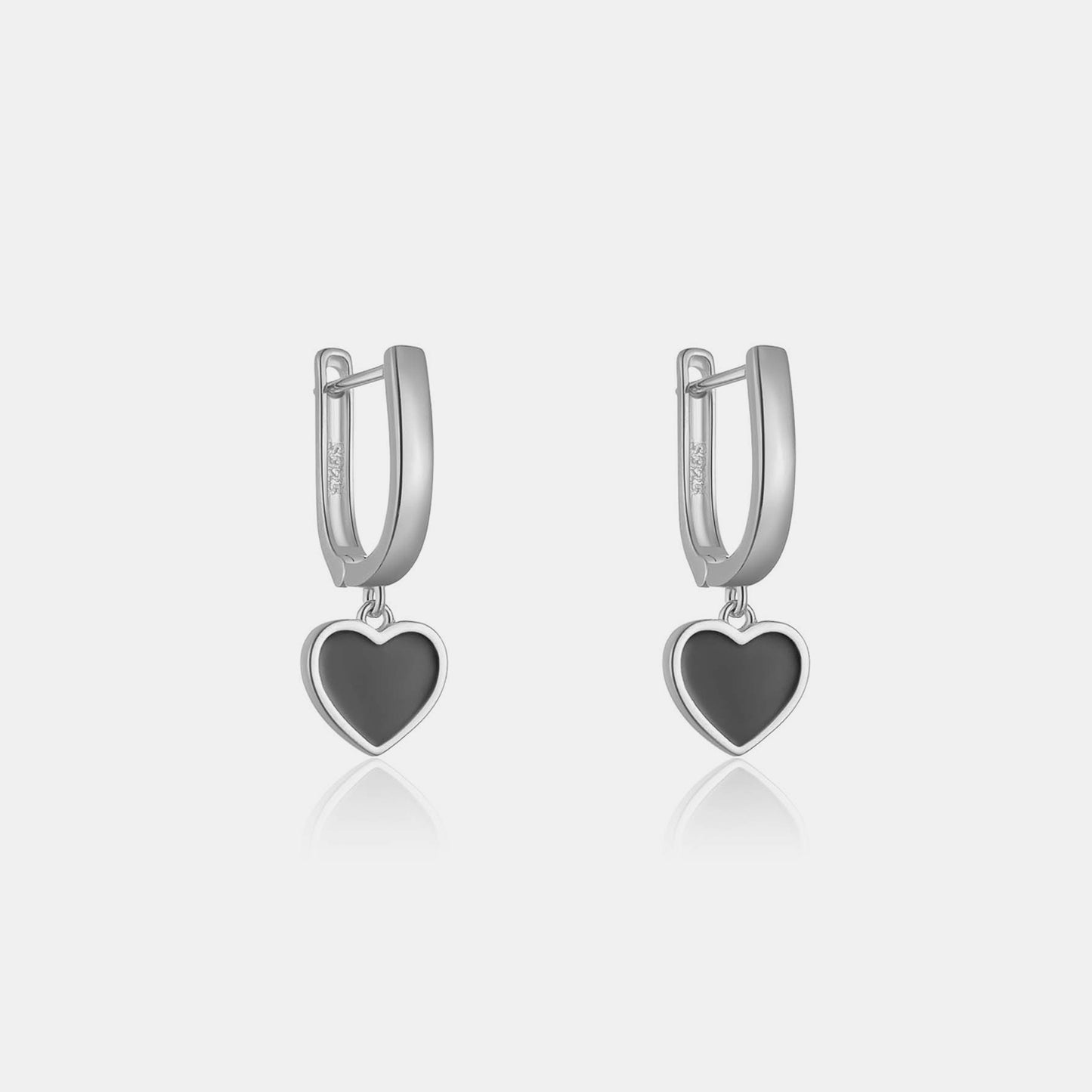 925 sterling silver Black Heart Drop Earrings