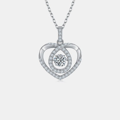 Heart Dropped Moissanite Sterling Silver Heart Shaped Necklace