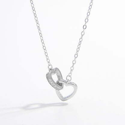 Linked Hearts 925 Sterling Silver Inlaid Zircon Heart Necklace