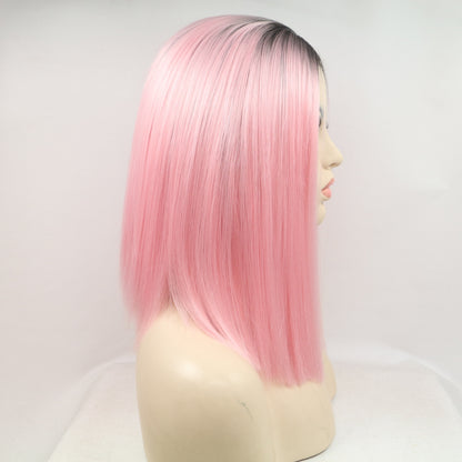 Bubblegum 13*3" Lace Front Wigs Synthetic Mid-length Straight 12" 130% Density
