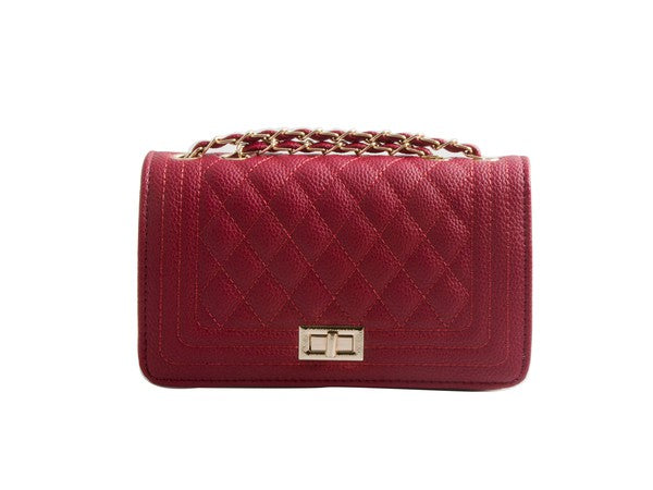 Faux Leather Quilted Pleated Edge Crossbody Bag