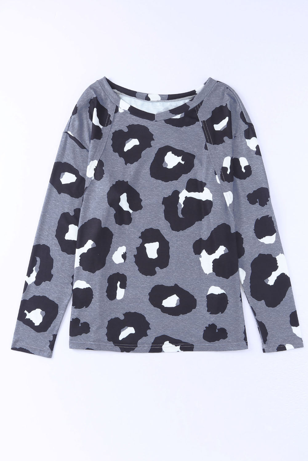 Leopard Print Drop Shoulder Pullover Long Sleeve Top