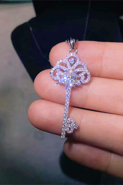 1 Carat Moissanite Key Pendant Necklace