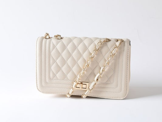 Faux Leather Quilted Pleated Edge Crossbody Bag