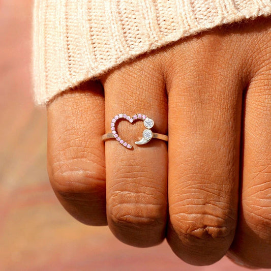 Semicolon Heart Sterling Silver Inlaid Zircon Ring