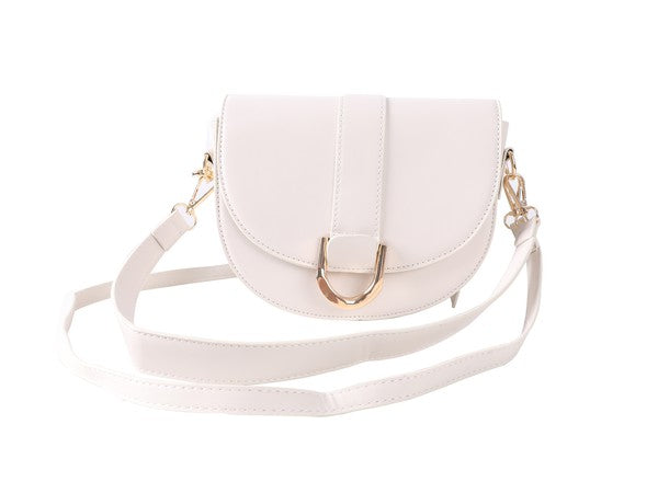 Ivory Crossbody Crescent Saddle Bag With Gold Details