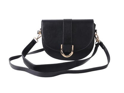 Black Crossbody Crescent Saddle Bag With Gold Details