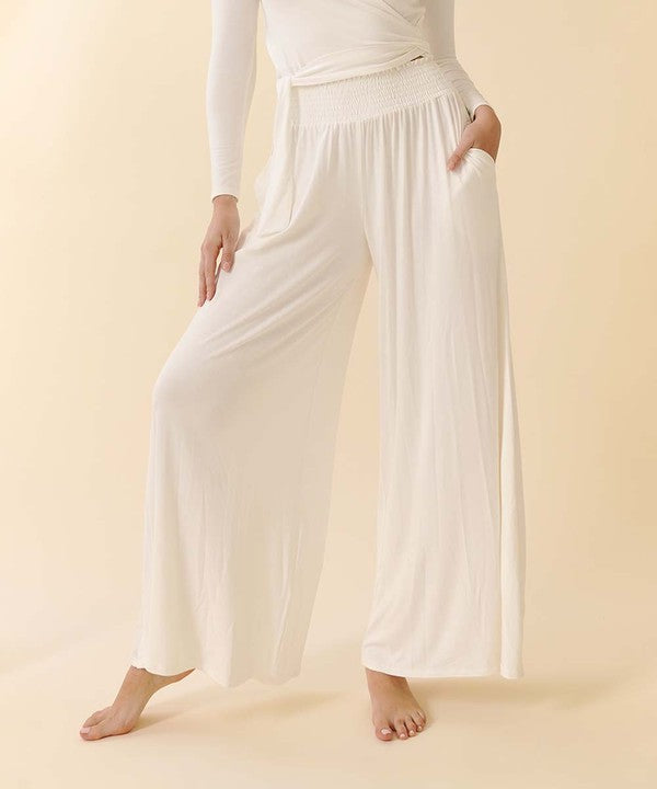 Bamboo Elastic Smock Waist Maxi Palazzo Pant