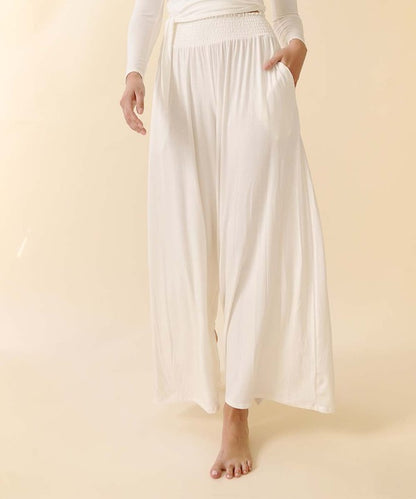 Bamboo Elastic Smock Waist Maxi Palazzo Pant