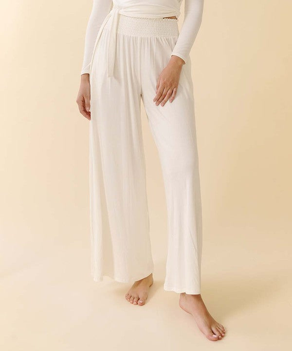 Bamboo Elastic Smock Waist Maxi Palazzo Pant