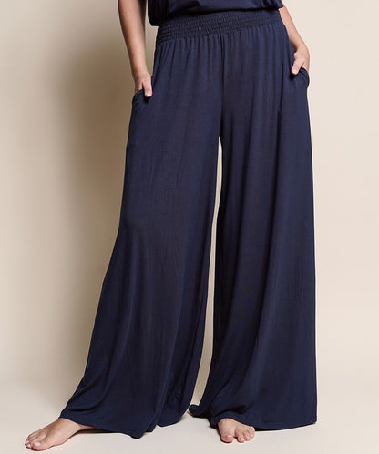 Bamboo Elastic Smock Waist Maxi Palazzo Pant