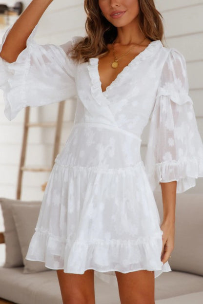 Chiffon Ruffle Mini Dress - White