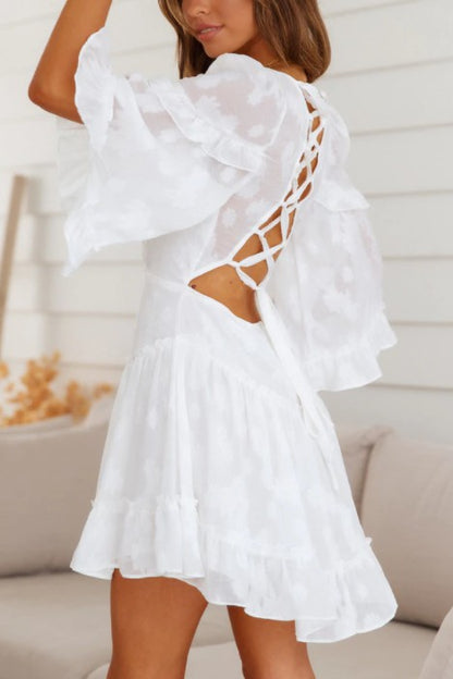 Chiffon Ruffle Mini Dress - White