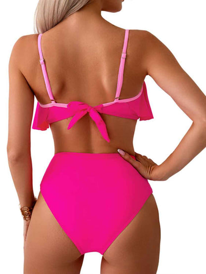 Spaghetti Strap Curtain Front Notched Bikini Set