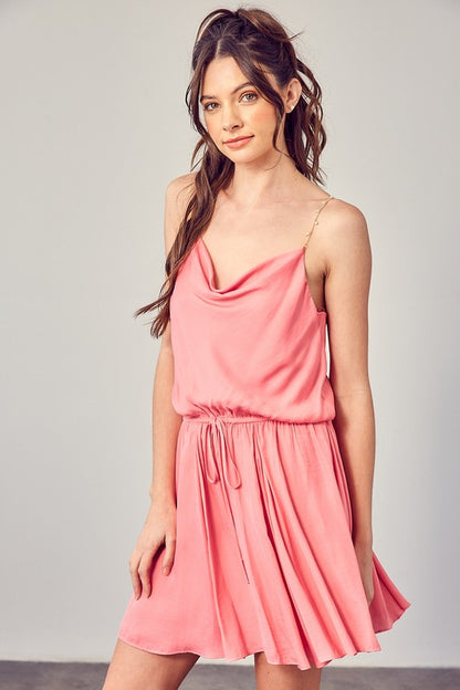 Cowl Neck Beaded Strap Dress - Milky Pink