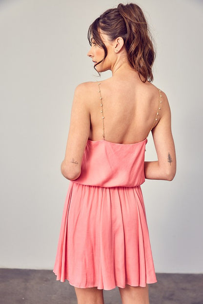 Cowl Neck Beaded Strap Dress - Milky Pink