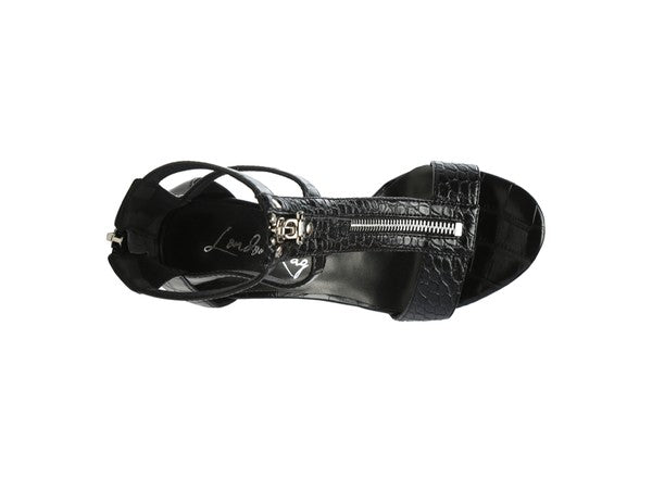 Felicity Zip Up Croc Textured Sandals