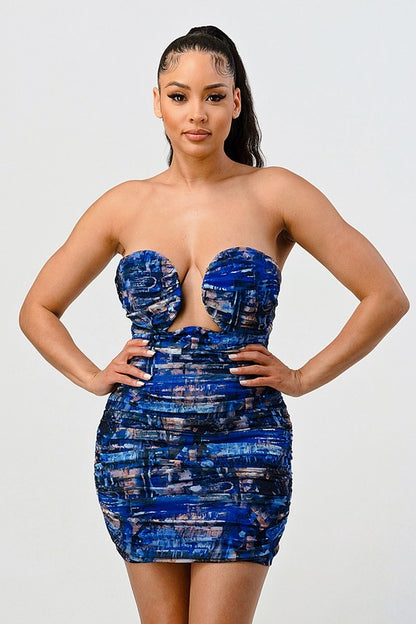 Deep Ocean Print Bodycon Mini Dress
