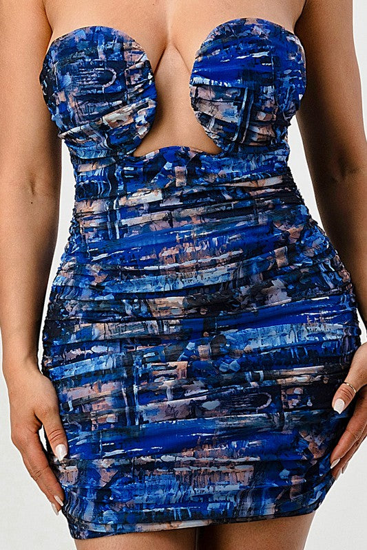 Deep Ocean Print Bodycon Mini Dress