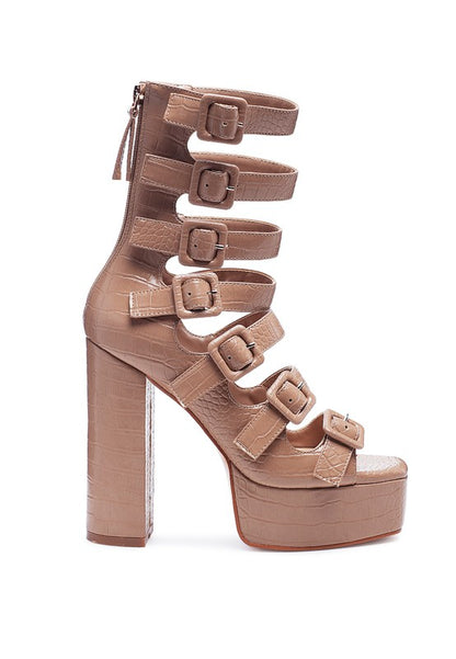 Caged Gladiator Platform High Heel Buckle Sandal