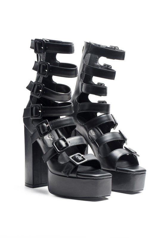 Caged Gladiator Platform High Heel Buckle Sandal