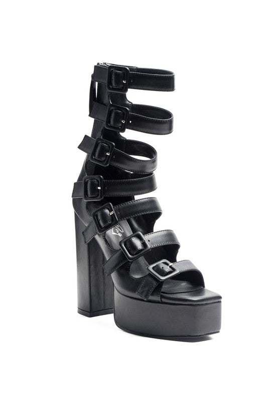 Caged Gladiator Platform High Heel Buckle Sandal