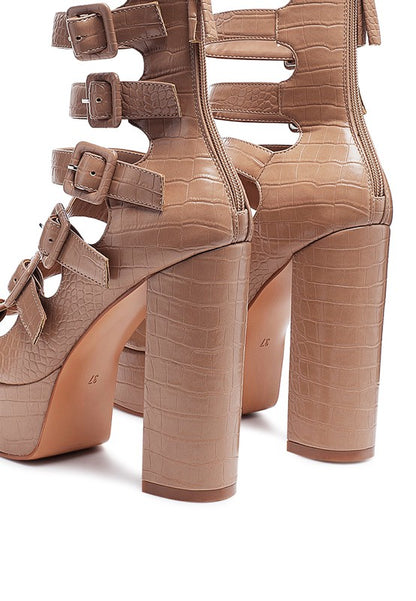 Caged Gladiator Platform High Heel Buckle Sandal