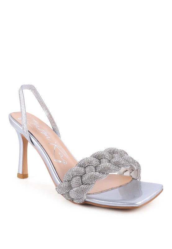 High Social Rhinestone Kitten Heel Sandal