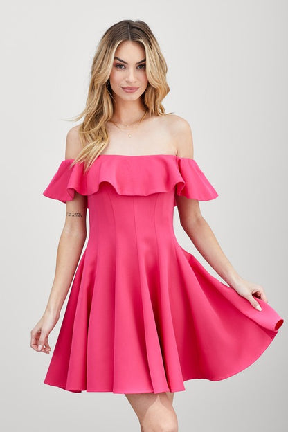 A Line Off-The-Shoulder Ruffle Dress