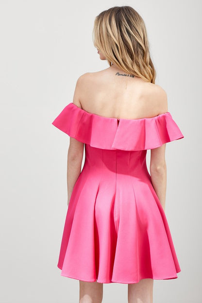 A Line Off-The-Shoulder Ruffle Dress