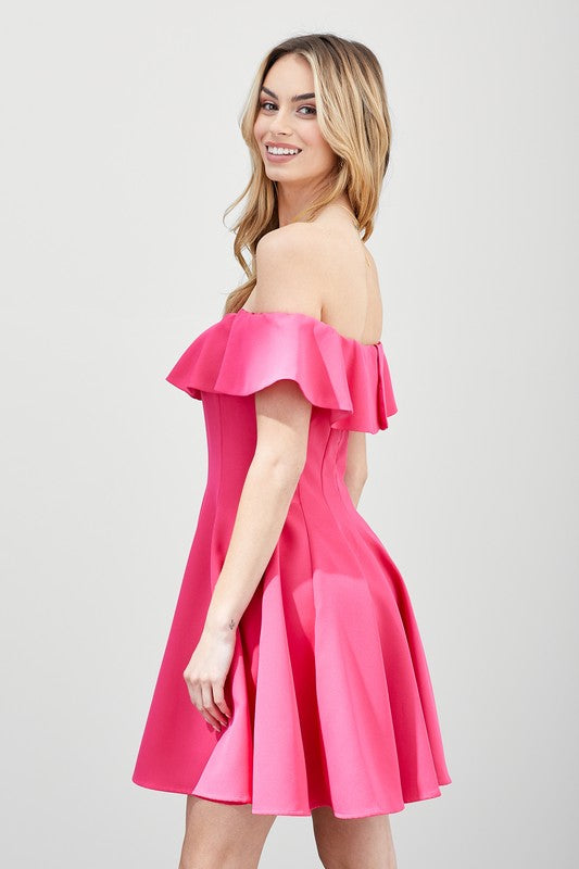 A Line Off-The-Shoulder Ruffle Dress