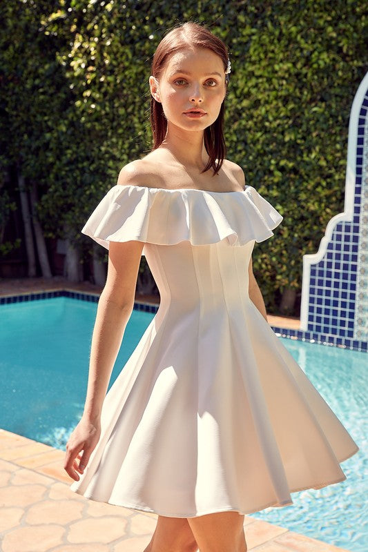 A Line Off-The-Shoulder Ruffle Dress