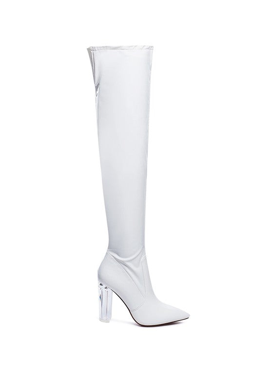 Elektra Over Knee High Clear Heel Patent Leather Boots