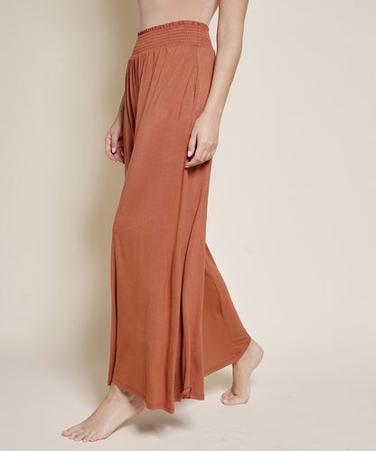 Bamboo Elastic Smock Waist Maxi Palazzo Pant