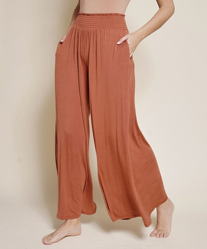 Bamboo Elastic Smock Waist Maxi Palazzo Pant